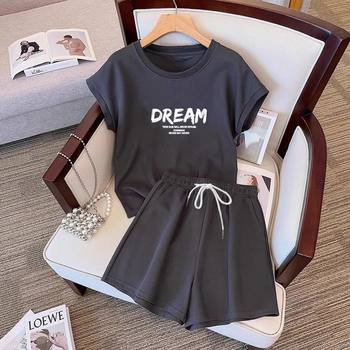 Short-Sleeved Casual Sports Suit for Women, Korean Style New Style, Small Flying Sleeves, Slimming and Versatile Wide-Leg Shorts, Two-Piece Home Wear Set