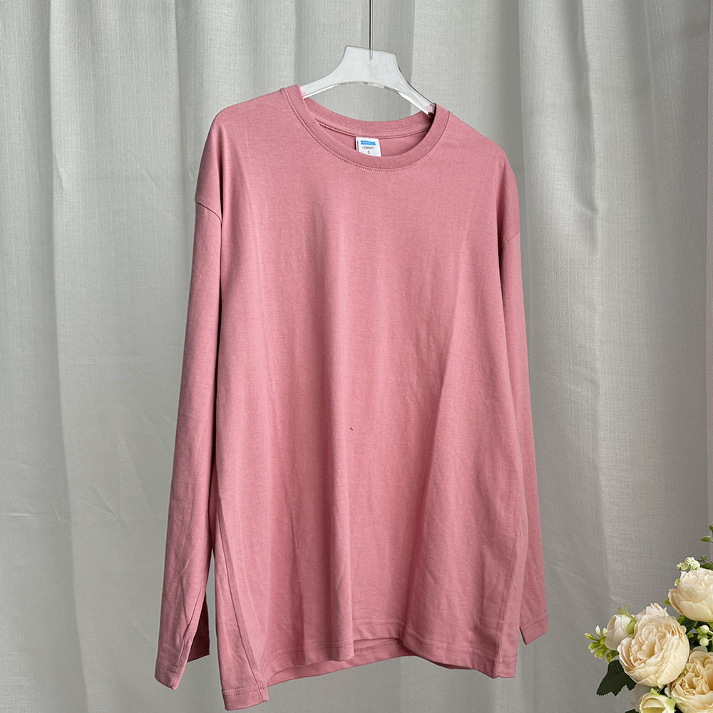 Womens Loose Fit Long Sleeve T Shirt Solid Color Round Neck 100 Cotton Spring Casual Wear Wholesale Available