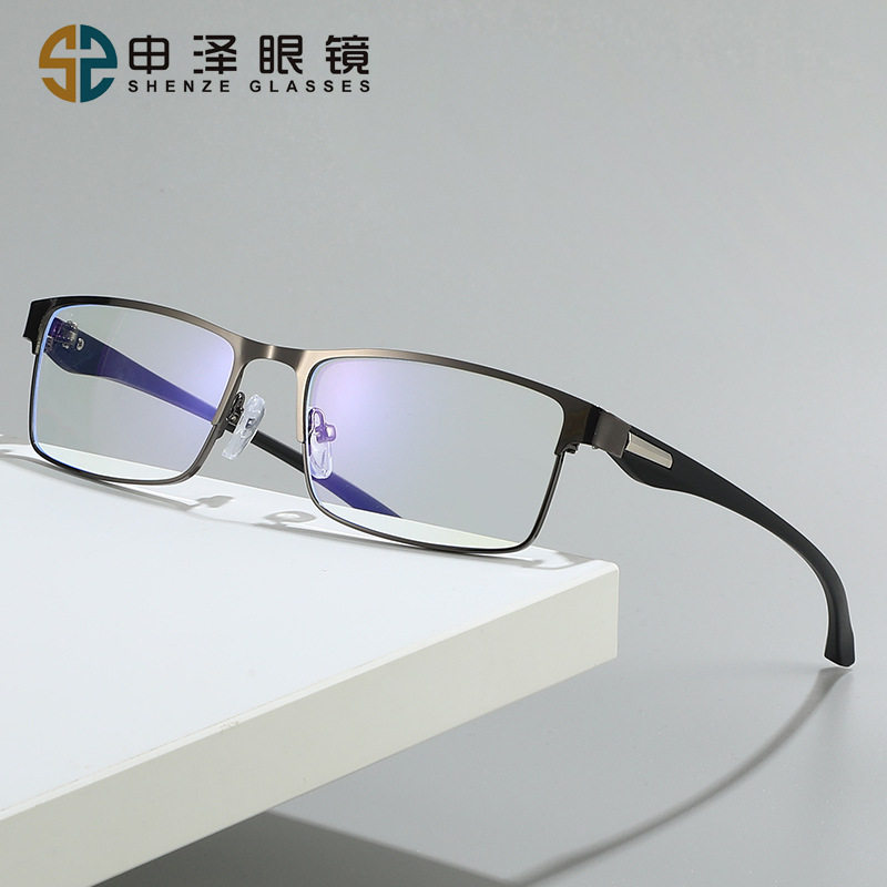 19112 new anti-blue light glasses steel leather eyebrow frame square Business Anti-blue light color changing glasses wholesale