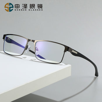 19112 new anti-blue light glasses steel leather eyebrow frame square Business Anti-blue light color changing glasses wholesale