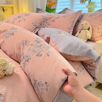 Autumn and Winter Pure Cotton Brushed Thickeneded Warm Bedding Four-Piece Set Pure Cotton Quilt Cover Bed Bed Sheets Three-Piece Bedding Set