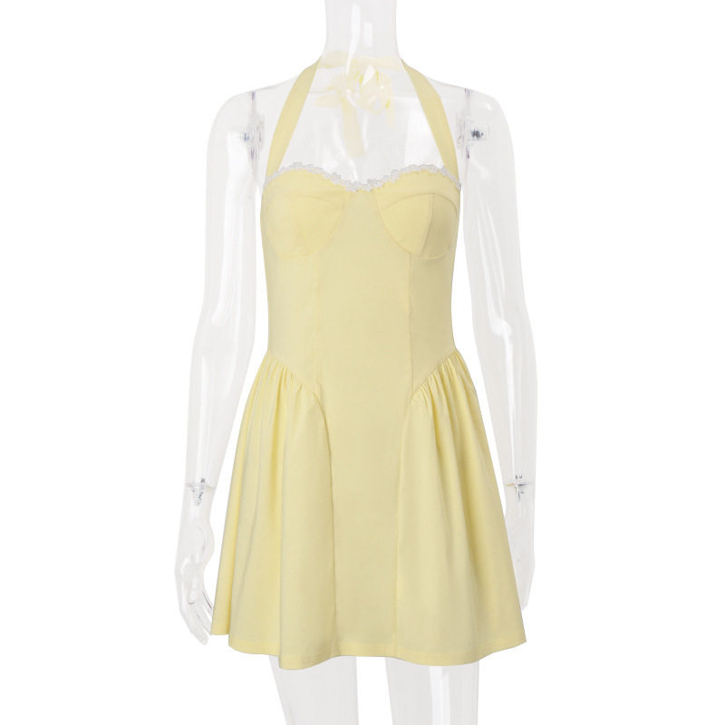Summer Womens Dress Fashionable Sexy Square Neck Backless Waist Defined Casual or Evening Wear Wholesale