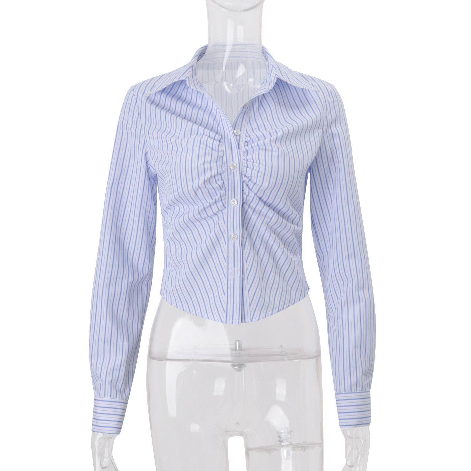 Womens Striped Long Sleeve Polo Cardigan Button Closure Elegant Design Fall Fashion Wholesale Available