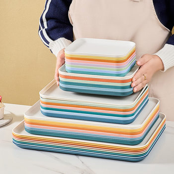 Nordic Wheat Straw Tray Ins Style Rectangular Plastic Dinner Plate Barbecue Plate Household Restaurant Hotel Plate