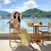 Yellow Off-Shoulder Short Waist Tube Top Top and Skirt Two-Piece Summer Dress Hot Girl Vacation Beach Suit for Women