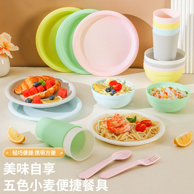 Children's Plastic Tableware Set with High Aesthetic Value, Hotel Dishware Set, Plates, Cups, Trays, Household Dining Plates for Eating