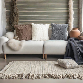 Imitation Plush Jacquard Pillow Solid Color Simple Home Sofa Pillow Case Three-dimensional Leaf Pattern Living Room Sofa Pillow