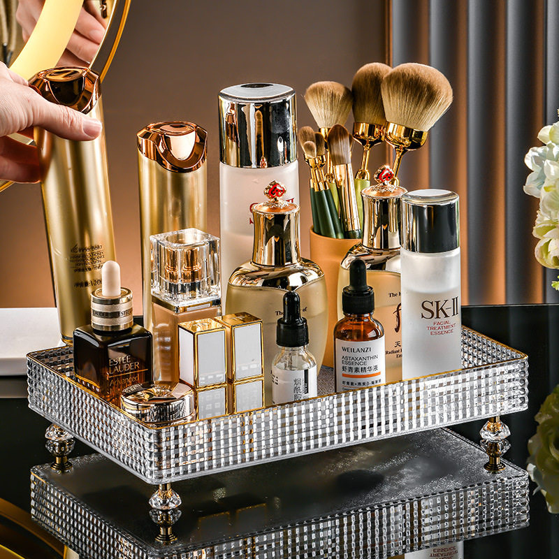 Light Luxury Crystal Desktop Cosmetics Storage Box Sundries Snack Storage Basket Kitchen Finishing Box Bedroom Storage Box