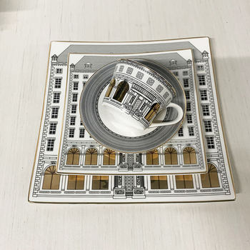 Swan Castle Bone China Coffee Cup Square Plate European Golden Roman Building Tea Set Model Room Furnishings Afternoon Tea Cup