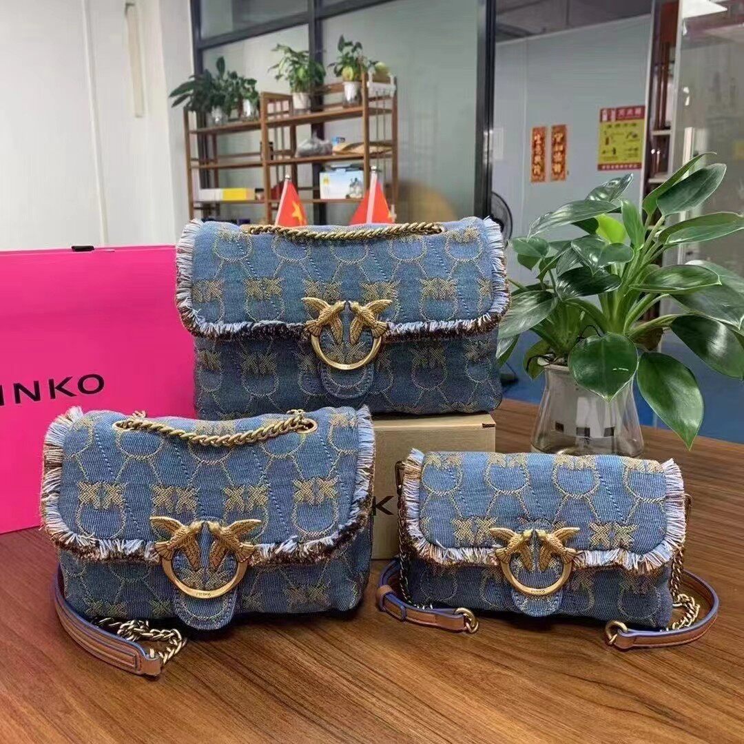 сумка pinko swallow, новая джинсовая тканая сумка-подушка, повседневная модная сумка через плечо с диагональной цепочкой для подмышек, женская сумка Изображение 1