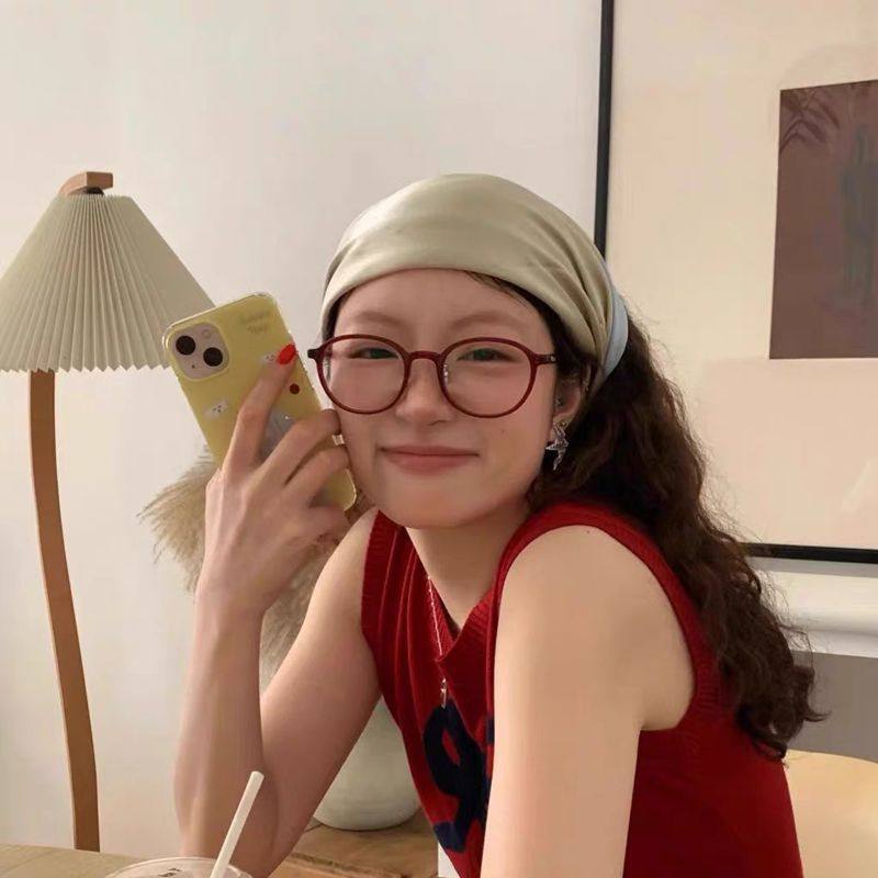 Ancollar Red Ultra-Light Tr Slimming Look Round-Frame Flat Mirror Retro Fashionable Square and Round Face Myopia Women Can Be Equipped with Prescription