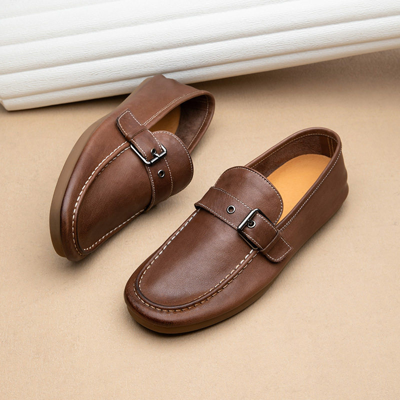 Giày Lười Nam Da Thật Mềm Mại Chiều Cao Đế Khoảng 2cm Màu Nâu, Đen