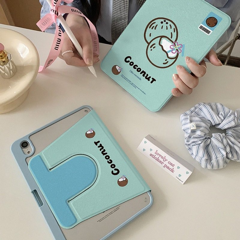 Summer Cool Coconut Suitable for iPad Pro Tablet Protective Cover Air with Pen Slot 10Th Generation Rotating Stand Mini Hard