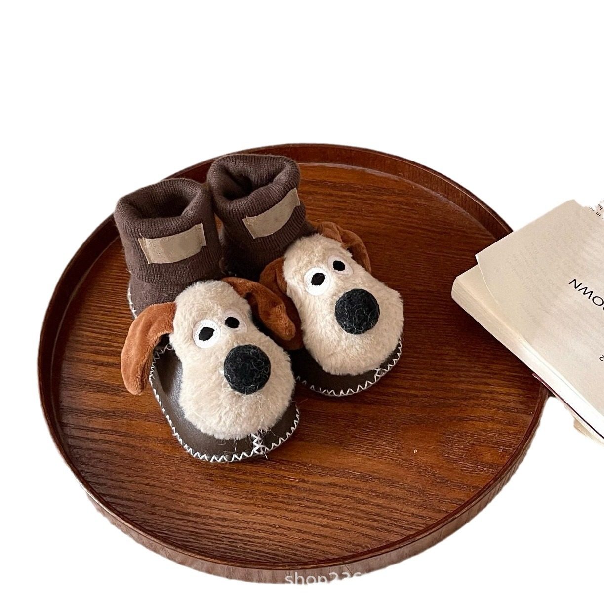 Sangpo U Series Cartoon Baby Shoes, Leather and Fur Integrated Baby Walking Shoes, Cotton Shoes for Boys and Girls, Pre-Walking Shoes and Socks for Ages 3-12 g