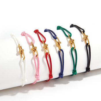 Cross-border firm hand-woven couple's fresh bracelet bracelet temperament smile horseshoe buckle adjustable stainless steel