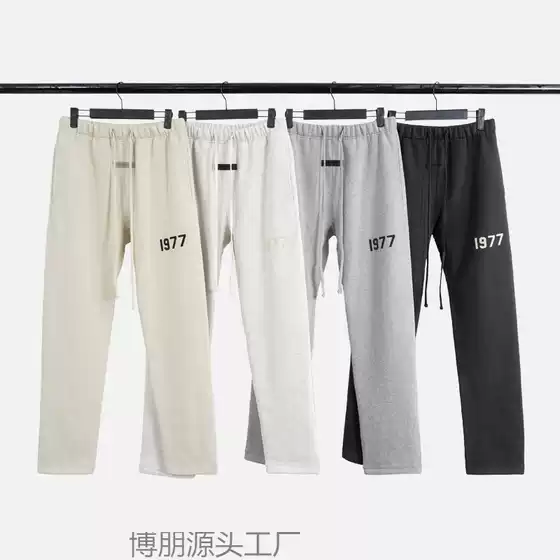 Cross border flocking straight leg pants, double line high street wide mouth casual pants, thickened cotton in stock, street trendy straight leg type, other