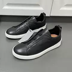 European Export Men's Genuine Leather Casual Sports High-End Sneakers, Elastic Slip-On White Shoes, Easy-To-Wear Loafers