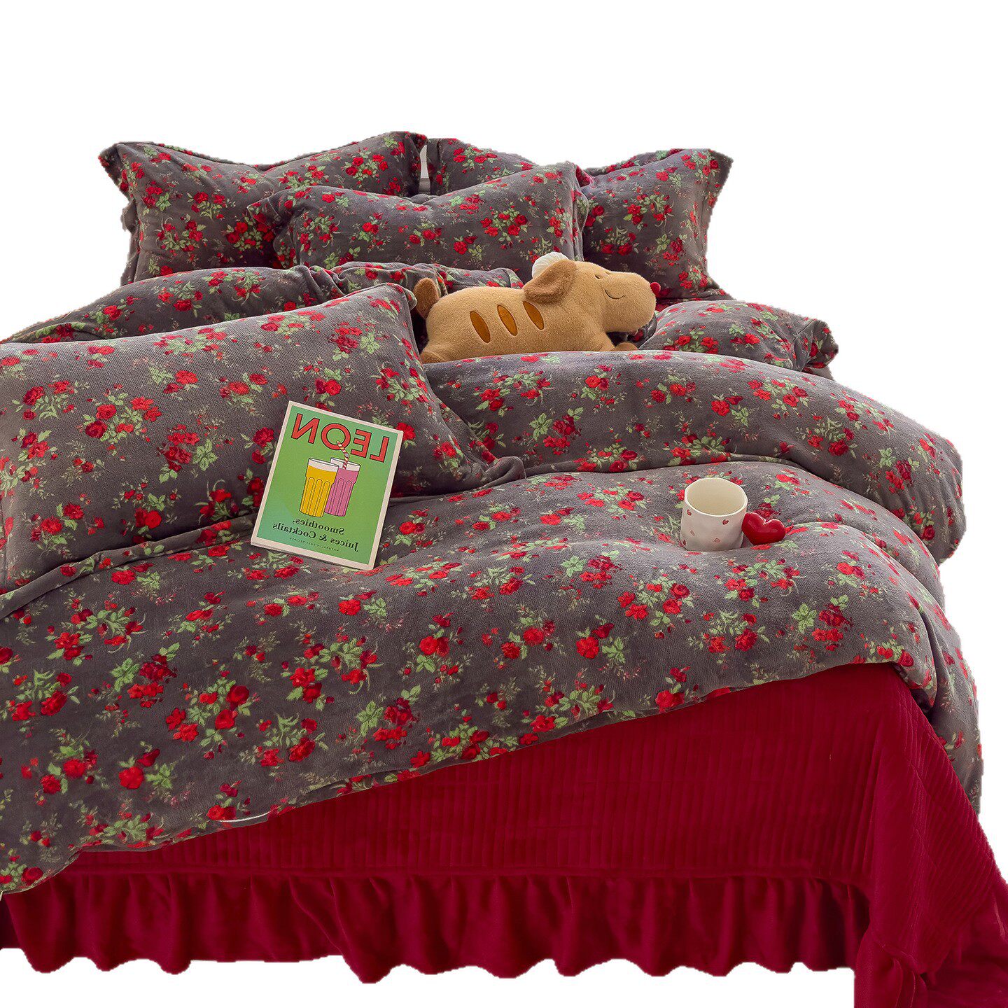 2025 New Autumn and Winter Thickeneded Skin-Friendly and Comfortable Milk Velvet Lace Bed Cover Four-Piece Warm Velvet Set