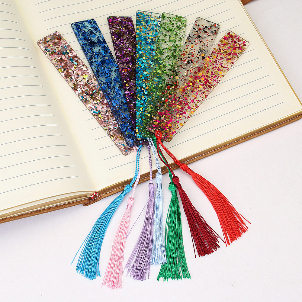 Cross-border New Creative Shiny Crystal Rectangular Bookmark Handmade DIY Transparent Acrylic Tassel Bookmark