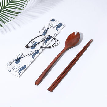 Manufacturer Japanese Wooden Chopsticks and Spoon Set Japanese Style Nanmu Wooden Wrapped Chopsticks and Spoon Tableware Student Portable