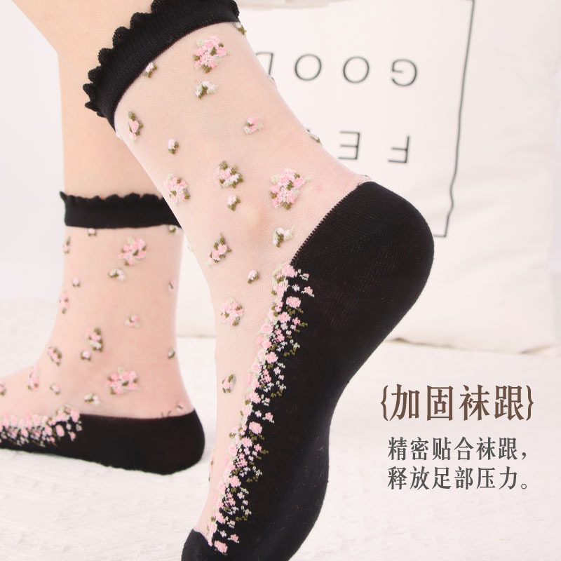 袜子女春夏新款女士玻璃丝袜棉底薄款水晶丝袜女中筒袜厂家批发