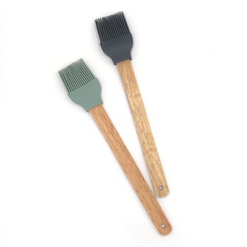 Spot Wholesale Baking Separates Seasoning Brush Kitchen Utensils Silicone Oil Brush Wooden Handle Barbecue Brush