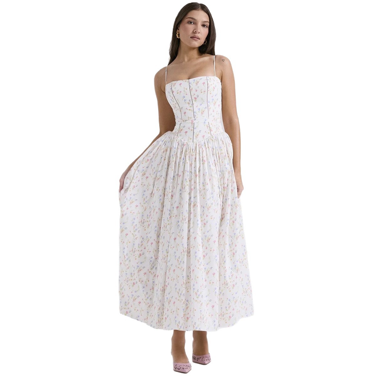 Floral Print Maxi Dress Elegant Slim Fit Soft Fabric Sleeveless Perfect for Summer Events Wholesale Available