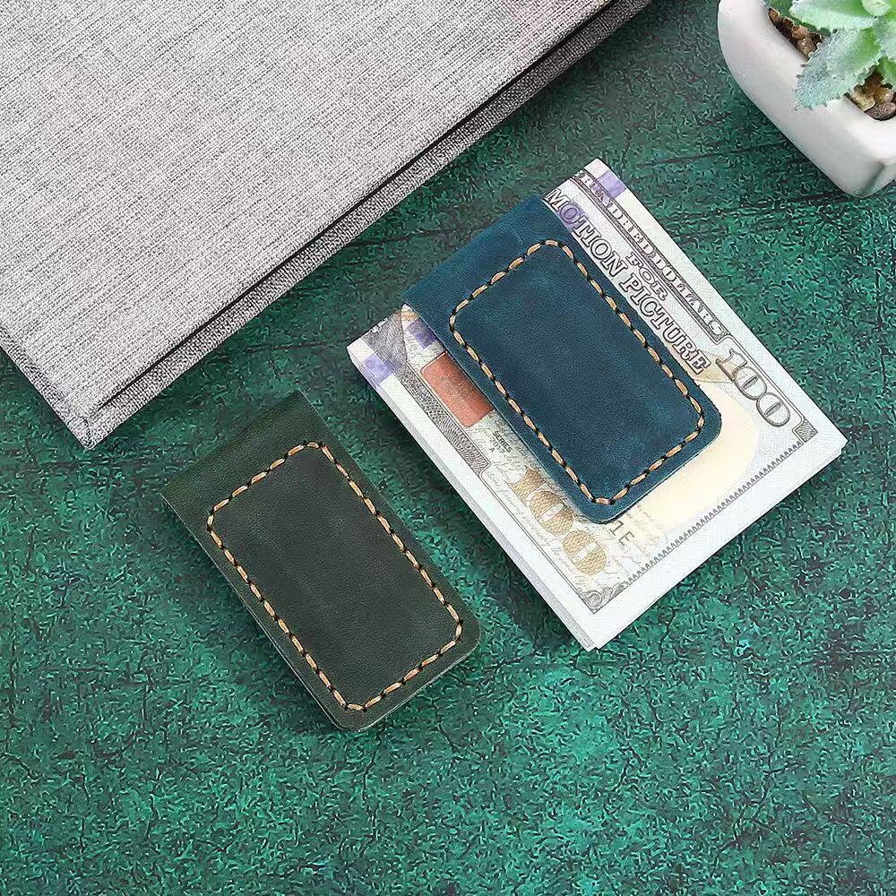 Creative Crazy Horse Pu Magnetic Money Clip, Vintage High-End Leather Bookmark, Business Cultural and Creative Gift, Page Clip