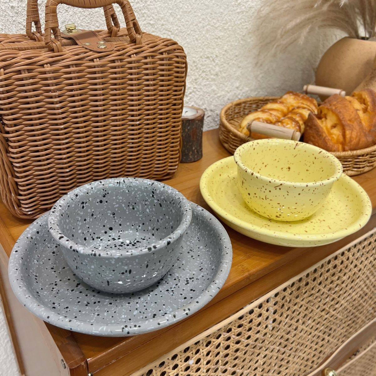 ins Style Splash Ink Ceramic Bowl and Plate Tableware Set Salad Oatmeal Bowl Breakfast Bowl Dessert Bowl