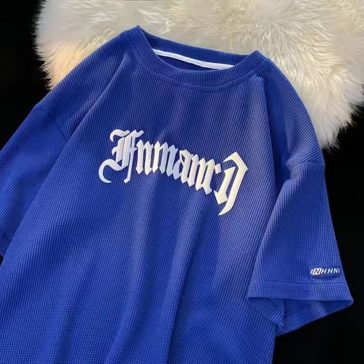 跨境华夫格休闲套装男夏季冰丝短袖t恤男装一套搭配运动衣服批发