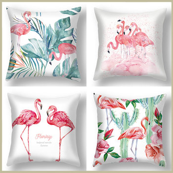 American Style Home Pillow Cushion Flamingo Sofa Bedside Decorative Double-Sided Removable and Washable Cushion Waist Printed Pillowcase