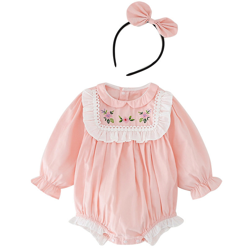 Autumn Baby Clothes for Girls, Pink Romper Jumpsuit, Peach Pink Dress for Girls