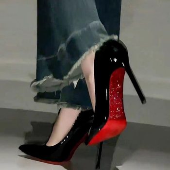 Red-Soled High-Heeled Shoes, Black High-End Nude Color, New Autumn Style, Niche Design, Patent Leather Shoes, Stiletto Heels for Women