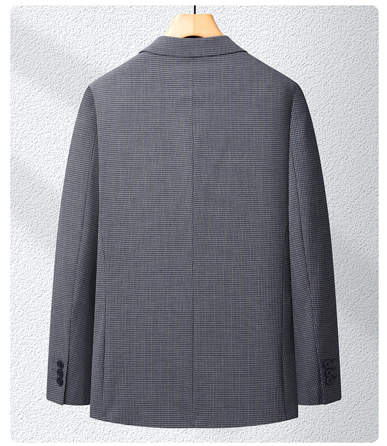 Áo blazer nam dáng thon họa tiết ca rô houndstooth mỏng nhẹ — Xám ca rô houndstooth