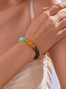 欧美跨境饰品天然石几何串珠手链8mm渐变色弹力手工串珠手链