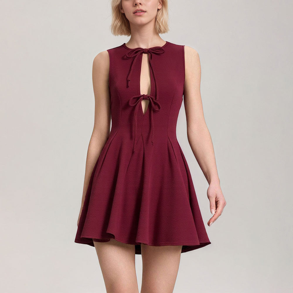 Summer Womens Dress Slim Fit Waist Defining Bow Detail Sleeveless Elegant Style Perfect for Parties or Casual