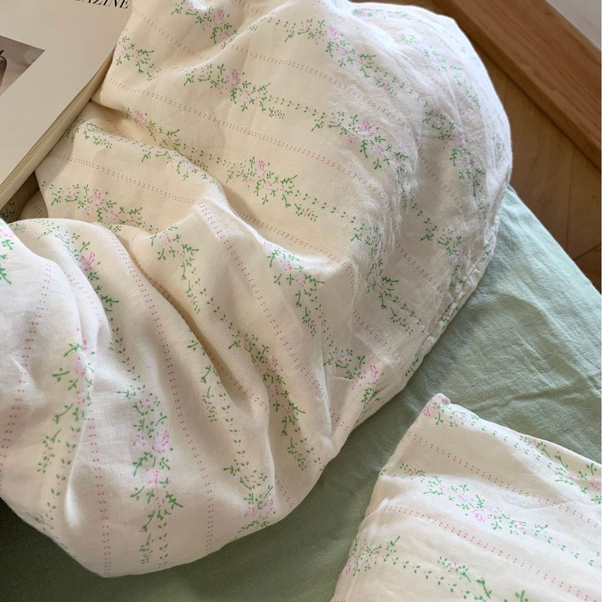 Ins Small Fresh Type a Cotton Double-Layer Yarn Four-Piece Set Maternal and Infant Grade Pure Cotton Soft Student Dormitory Three-Piece Set Wholesale