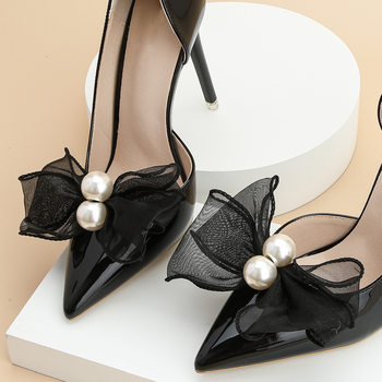 1 Piece Pearl Mesh Butterfly Shoe Flower Shoe Clip for Wedding Bride Party Detachable High Heel Shoe Flower Shoe Buckle