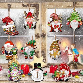 Christmas Dwarf Wooden Ornaments Decorative Hanging Wooden Crafts Holiday Home Festival Party Gift Gift Box