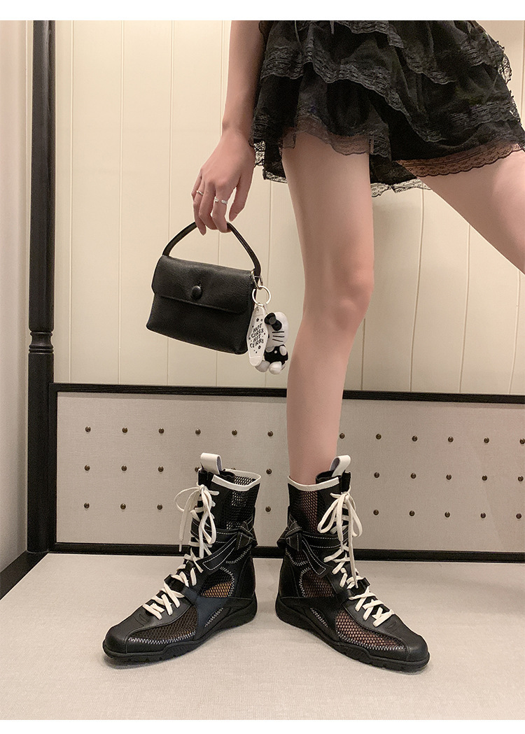 Boot nữ dây buộc phong cách boxing, đế dày, cổ thấp, khóa kéo bên hông — màu đen, Màu lạc đà, Màu nâu