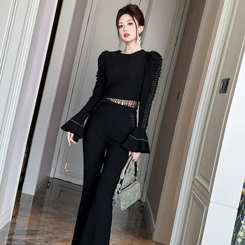 2025 New Autumn and Winter Women's French Design Tassel Slim Top High Waist Pants Two-Piece Set 91345