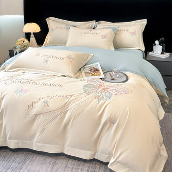 Cotton Sanding Satin Cotton Four-piece Set Thickened High-end Embroidered Quilt Cover Butterfly Four-piece Set Gift for Hair