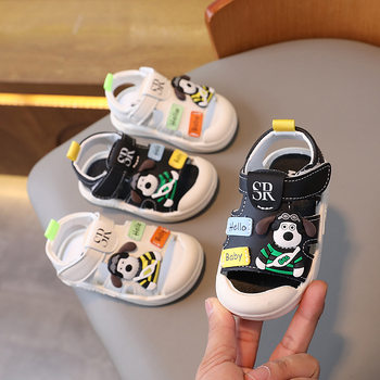 [Big Sale] Solid Soft-Soled Summer Sandals Baotou Anti-Kick Toddler Shoes for Boys and Girls Velcro Baby Shoes