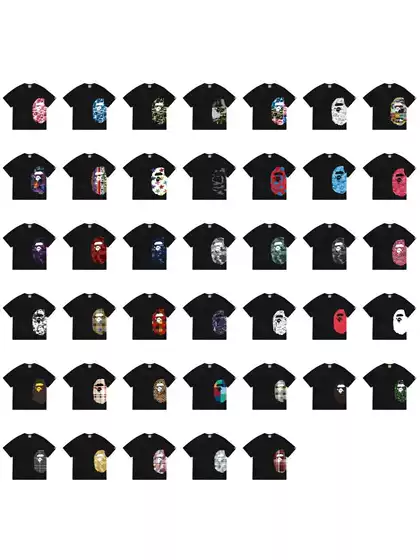 26 New Models of Cross-Border Foreign Trade Japanese-Style Trendy Brand Side Ape Head Color-Blocking Loose Short-Sleeve T-Shirts Collection Unisex 1