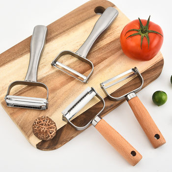 All Stainless Steel Double-Edge Peeler Household Apple Peeler Wooden Handle Potato Planer Double-Sided Peeler