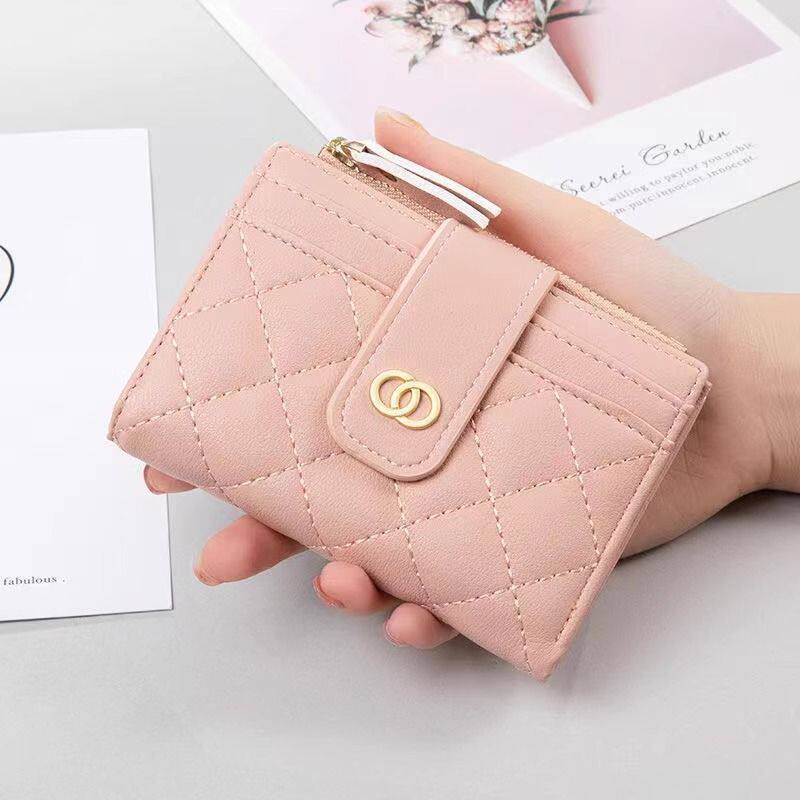 Diamond-Shaped Small Wallet ~ Korean Version Ins Wallet for Women, Short Style, Student Simple Thin Zipper Buckle Card Holder Coin Clip