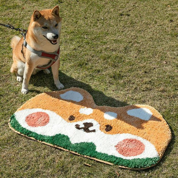 Cute Cartoon Chai Dog Bedroom Bedside Blanket Household Tufted Flocking Carpet Living Room Water Absorbent Coffee Table Blanket Bay Window Floor Mat