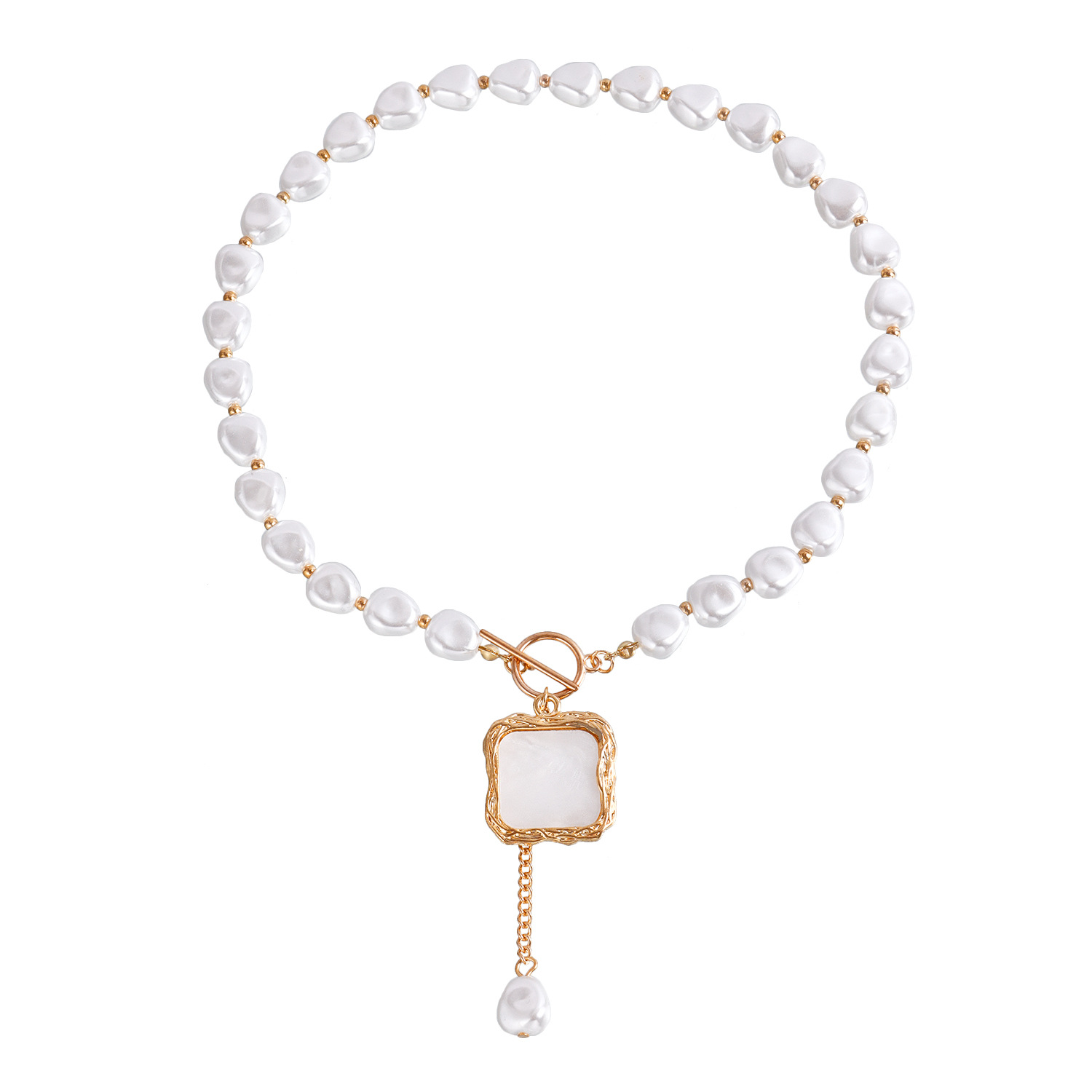 欧美跨境饰品 朋克锁骨链小众设计贝母项链女 潮流合金毛衣链项饰