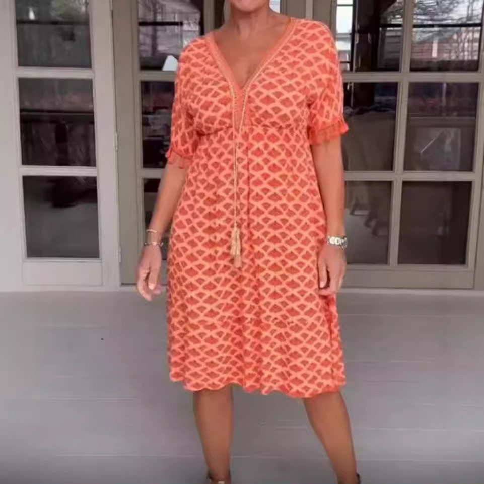 Summer Floral Print V Neck Short Sleeve Dress for Women Stylish Versatile Comfortable Perfect for Casual Outings