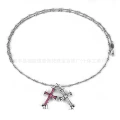Silver pink diamond white diamond cross necklace